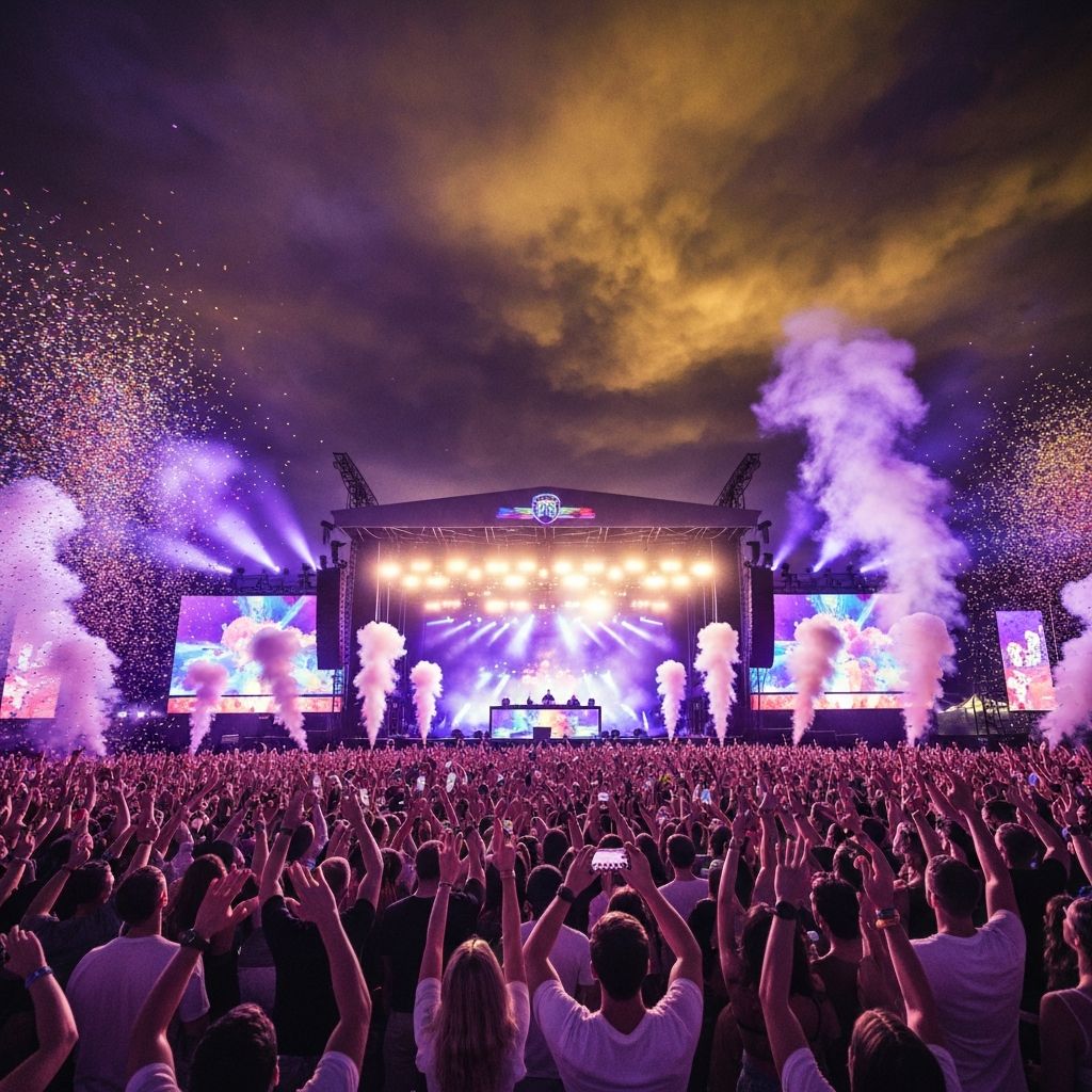 Festival crowd with dramatic lighting